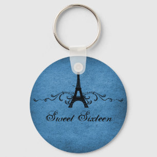 Llavero Blue Vintage French Flourish Sweet 16 Keychain