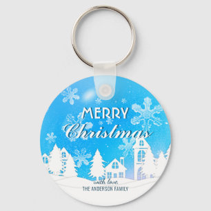 Llavero Blue White House Snowflakes Navidad Feliz Año Nuev