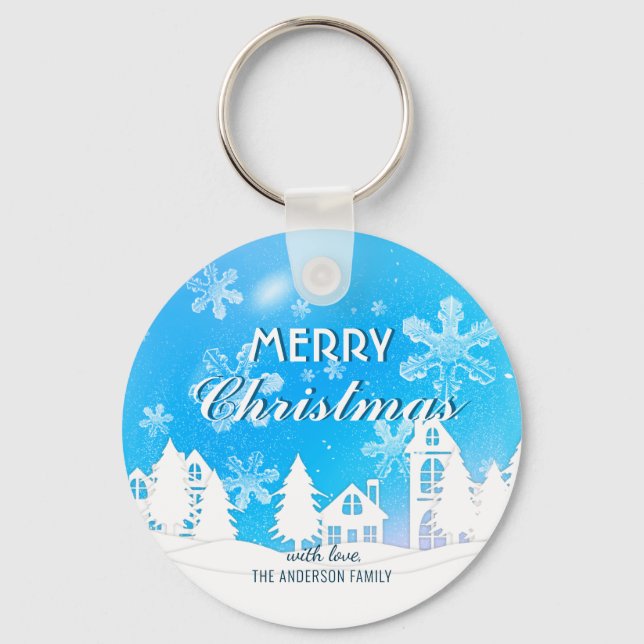 Llavero Blue White House Snowflakes Navidad Feliz Año Nuev (Anverso)