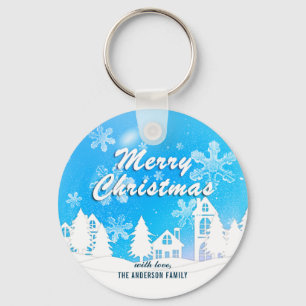 Llavero Blue White House Snowflakes Navidad Feliz Año Nuev
