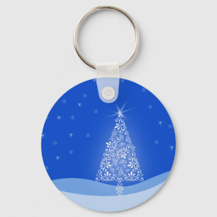 Llavero Blue White Merry Christmas Tree Stars Night Light