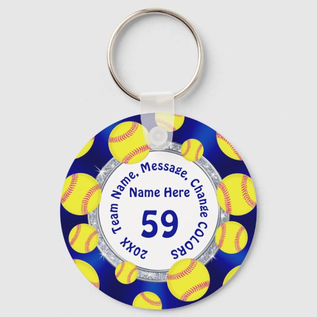 Llavero Blue, White, Silver Barato Regalos de Softball (Anverso)
