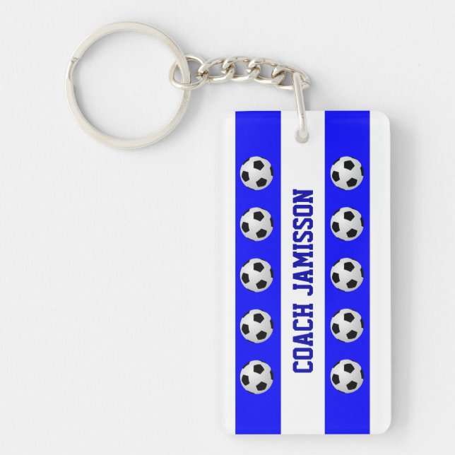 Llavero Blue & White, Soccer Ball, Coach, Player Name (Frente)