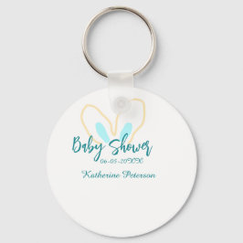 Llavero Blue yellow baby shower name date animal ear cute 