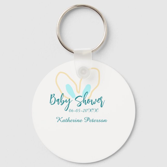 Llavero Blue yellow baby shower name date animal ear cute  (Anverso)