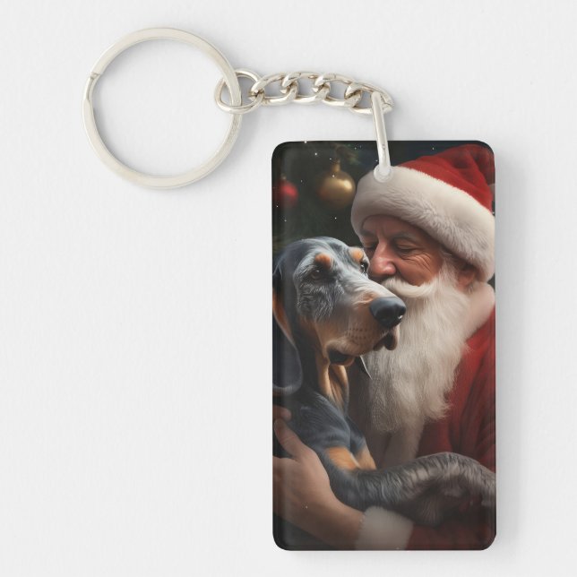 Llavero Bluetick Coonhound Con Santa Claus Navidad (Frente)