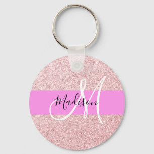 Llavero Blush Rosa Glitter Monograma Brillo Rosa de Oro