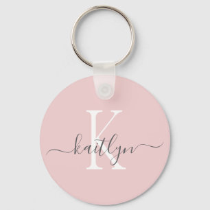 Llavero Blush Rosa Gris Nombre Inicial Monograma