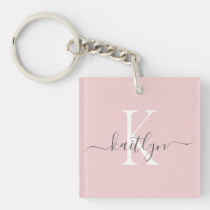 Llavero Blush Rosa Gris Nombre Inicial Monograma
