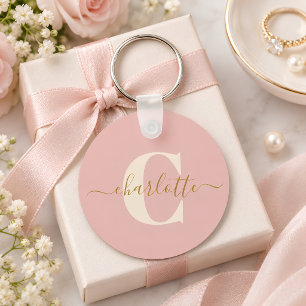 Llavero Blush Rosa Oro Monograma Nombre Script Personaliza