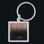 Llavero Blush Rosa Rosa Dorado Glitter Script Monograma Fe<br><div class="desc">Rose Gold - Blush Rosa y Negro Brillo Glitter Script Monograma Llaveros de Nombre (Llavero). Esto hace el regalo perfecto para cumpleaños 16,  boda,  despedida de soltera,  aniversario,  baby shower o fiesta de soltera para alguien que ama el glamour de lujo y estilos chic.</div>