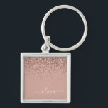 Llavero Blush Rosa Rosa Dorado Glitter Script Monograma Fe<br><div class="desc">Llavero con monograma de letras con brillo rosa sonrosado - Rose Gold (Cadenita de llavero). Esto hace el regalo perfecto para cumpleaños dulces 16,  boda,  despedida de soltera,  aniversario,  baby shower o fiesta de soltera para alguien que ama el lujo glamoroso y los estilos chic.</div>