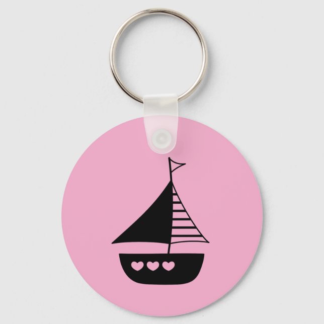 Llavero Boat and heart design on a cute pink  (Anverso)