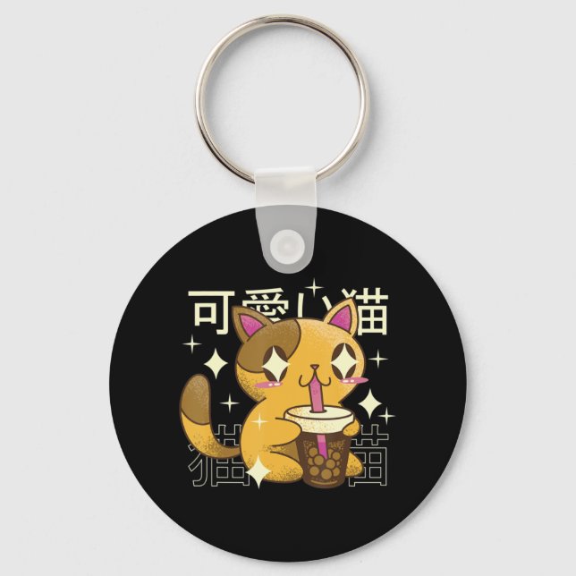 Llavero Boba Cat Kawaii Anime Chicas de comida japonesa (Anverso)