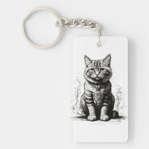 Llavero Boceto de gato lindo a lápiz
