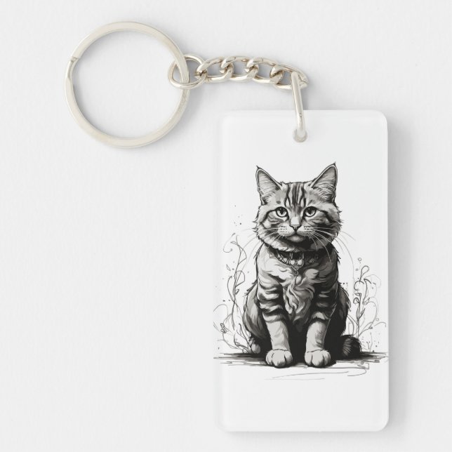 Llavero Boceto de gato lindo a lápiz (Frente)