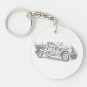Llavero boceto de lápiz de camión de bomberos antiguo dibu