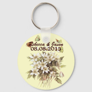 Llavero boda amarillo pastel de flor silvestre blanco