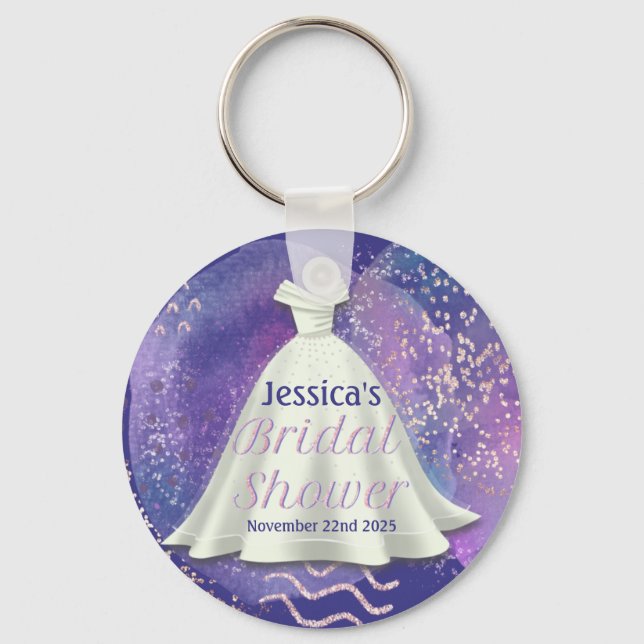 Llavero Boda Bridal Shower Gown Purple & Rosa Gold Glam (Anverso)