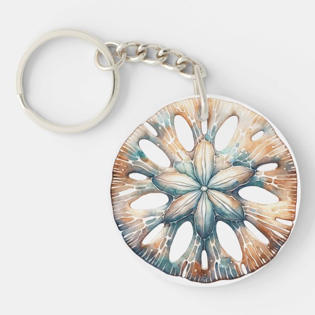 Llavero Boda de acuarela Sand Dollar Ocean Splash Sea (Frente)