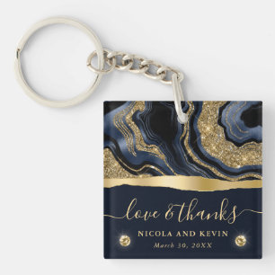 Llavero Boda de ágata con lámina azul elegante y brillo do