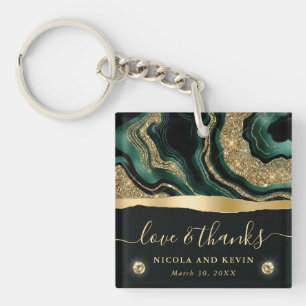 Llavero Boda de ágata con papel de aluminio verde elegante