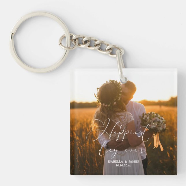 Llavero Boda de caligrafía elegante en el día más feliz (Frente)