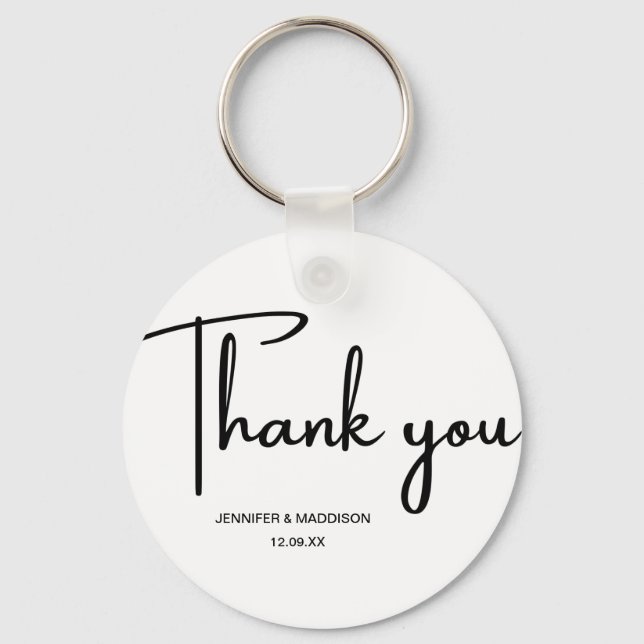 Llavero Boda de caligrafía en blanco y negro Gracias (Anverso)
