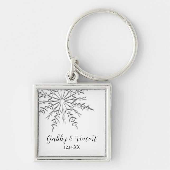 Llavero Boda de invierno con copos de nieve (Frente)