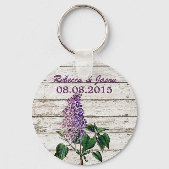 Llavero boda de lila púrpura de púrpura de madera de pino  (Anverso)