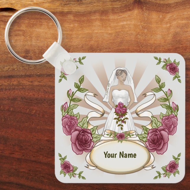 Llavero Boda de novias Rosas personalizado keychain (Anverso)