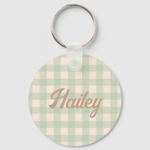 Llavero boda de plaid de gingham con llave de color verde
