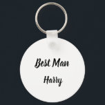 Llavero Boda de regalos con nombre personalizado de regalo<br><div class="desc">Hermosa caligrafía,  cadena de teclas blanca y negra del Mejor Hombre. Perfecto para favores de boda.</div>