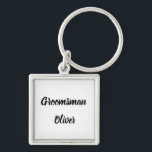 Llavero Boda de regalos de nombre personalizado de regalo<br><div class="desc">Hermosa caligrafía,  llavero Groomsman blanco y negro. Perfecto para favores de boda.</div>