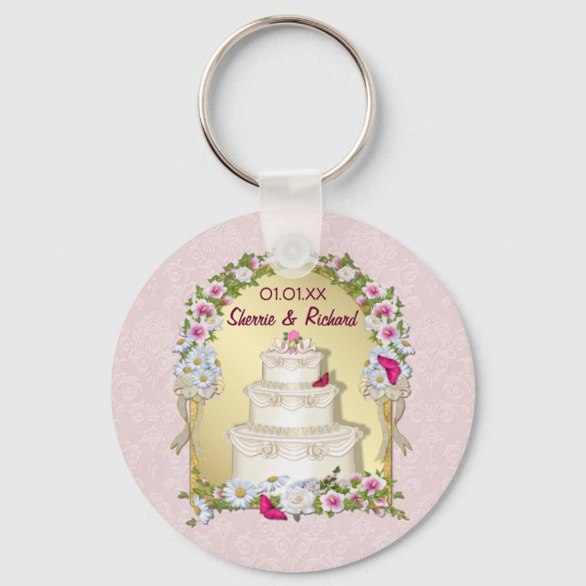 Llavero Boda de tarta floral (Anverso)