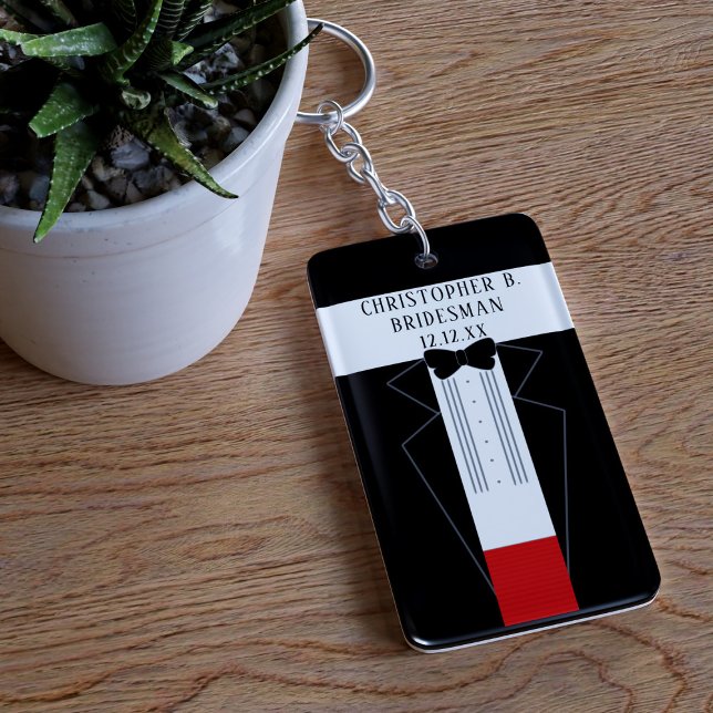 Llavero Boda de Tuxedo - Propuesta de hombre de honor Keyc (Just add your Bridesman's name and your wedding date)