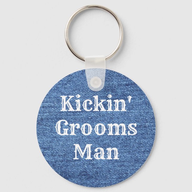 Llavero Boda del tema del denim blanco azul (Anverso)