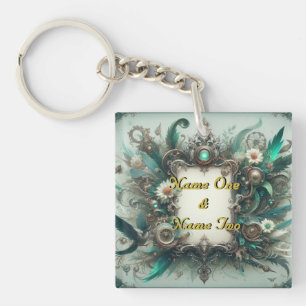 Llavero Boda Floral Steampunk Green y Silver