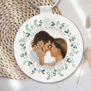 Llavero Boda fotográfico personalizado Eucalyptus Greenery