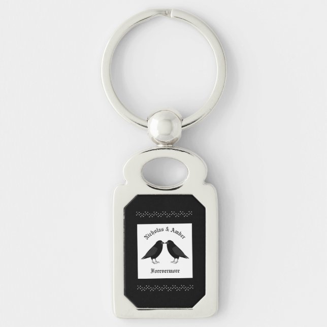 Llavero Boda gótico Kissing Ravens Personalizado (Anverso)