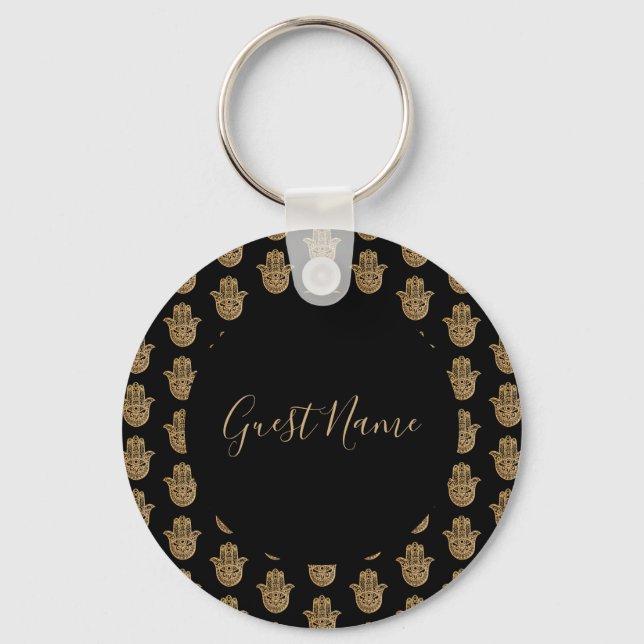 Llavero Boda indio Gold hamsa Henna Guest name (Anverso)