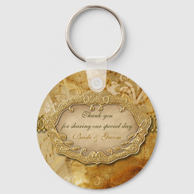 Llavero Boda marrón dorado de Vintage (Anverso)