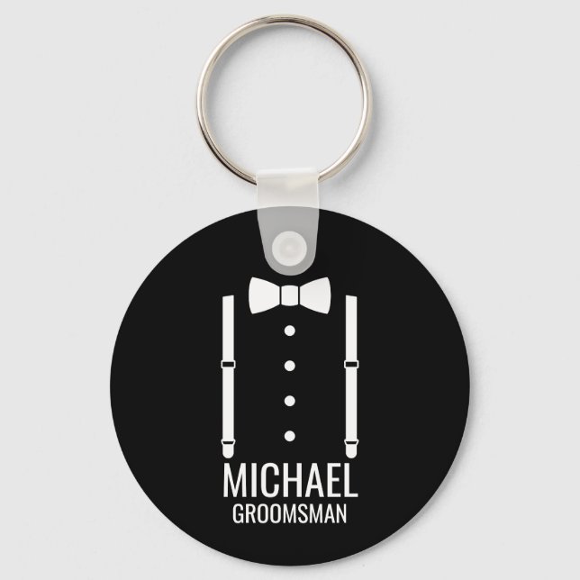 Llavero Boda negro Bow Tie Personalizado Groomsmen (Anverso)