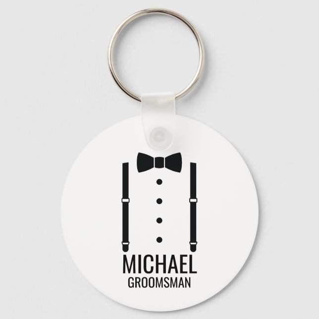 Llavero Boda negro Bow Tie Personalizado Groomsmen (Anverso)