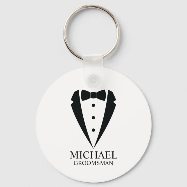 Llavero Boda negro Tuxedo Suit Groomsmen personalizado (Anverso)