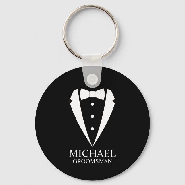 Llavero Boda negro Tuxedo Suit Groomsmen personalizado (Anverso)