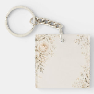Llavero Boda Neutral con Florales Refinados