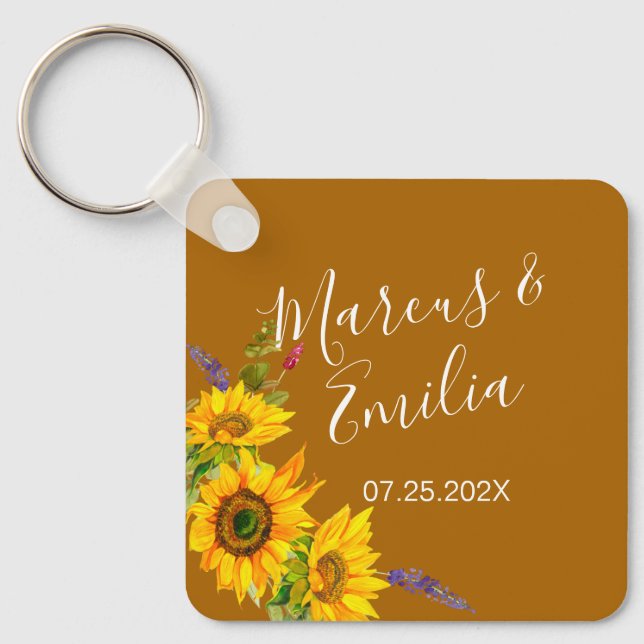 Llavero Boda personalizada de girasoles de otoño (Anverso)