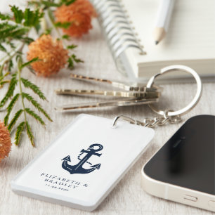 Llavero Boda Personalizada Náutica Ancla Azul Marino