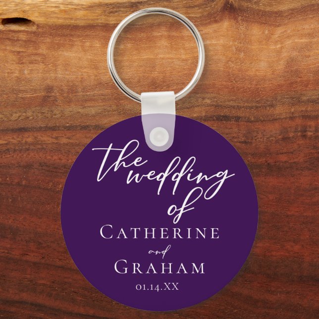 Llavero Boda personalizado real morado blanco (Anverso)